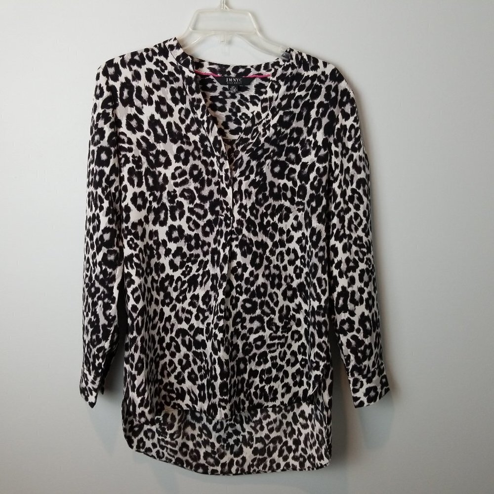 IM NYC Isac Mizrahi leopard long sleeve dressy shirt size small P